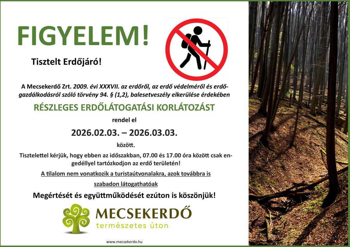 Részleges erdőlátogatási korlátozás a Mecsekerdő Zrt. vadászterületein